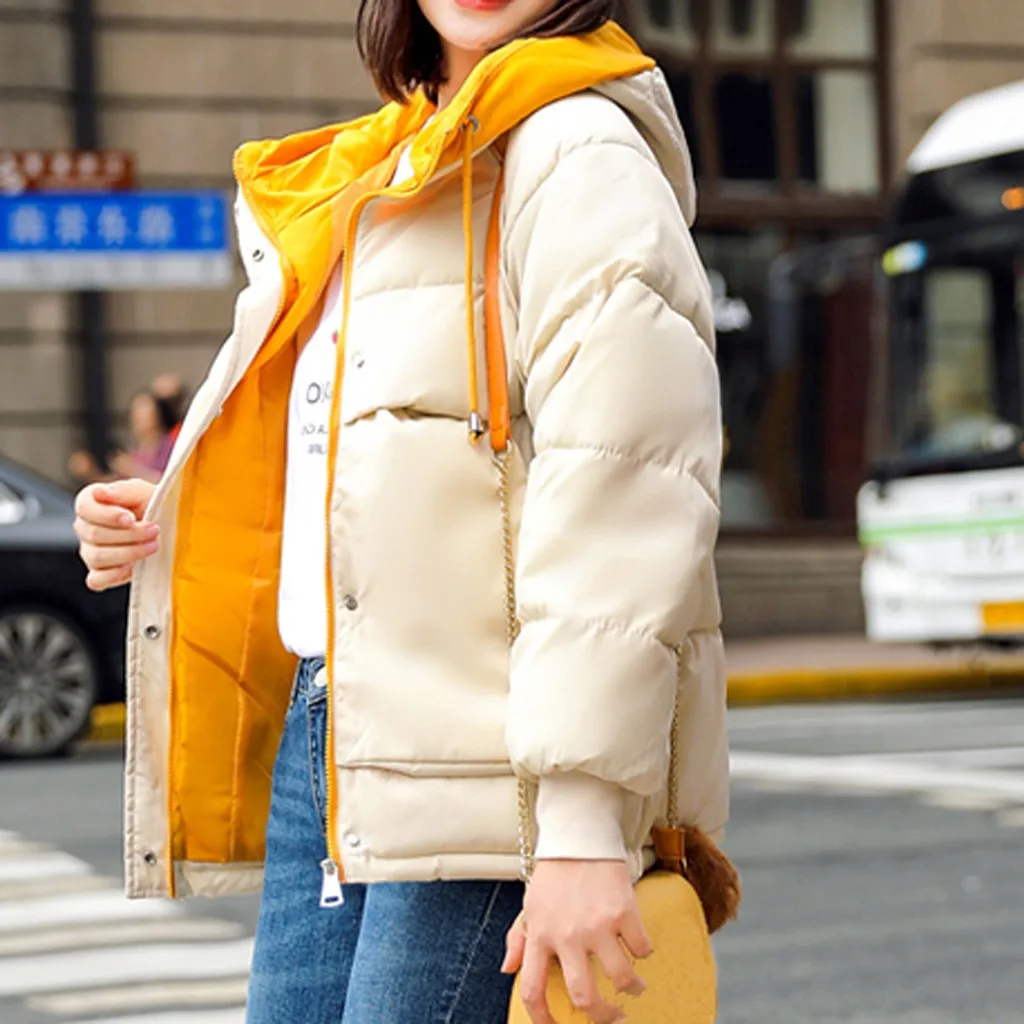 Womail, женские пальто, женская модная Свободная верхняя одежда, короткие куртки с хлопковой подкладкой, пальто с карманами и капюшоном, Женское пальто, S-2XL - Цвет: BG