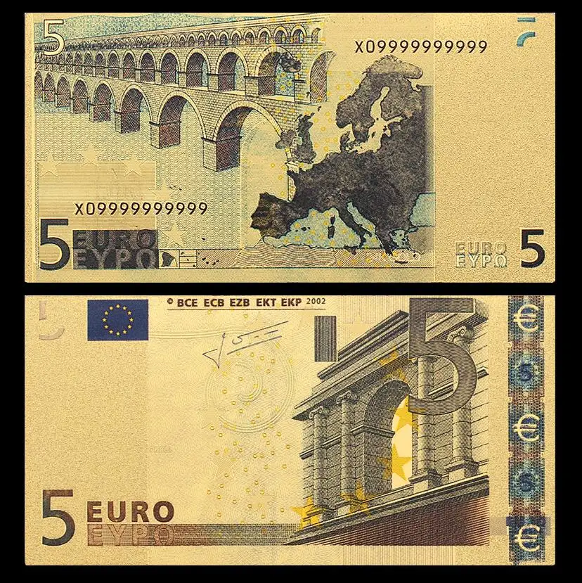 Цветные европейские золото banknotes 10 Банкноты евро в 24k Золотая фольга поддельные деньги для коллекции 5 20 50 100 200 500 Упаковка из 2 шт - Цвет: M006G-5