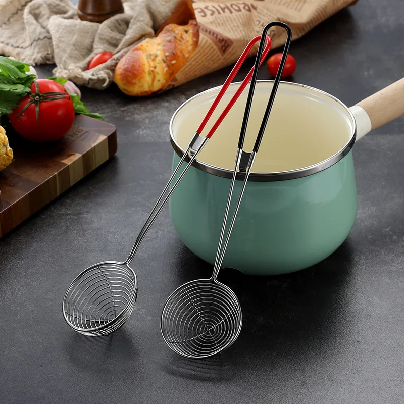 Long Handle Skimmer Stainless Steel Colander Residue Mesh Strainer Hot Pot Leak Oil Spoon Noodle Scoop Kitchen Cooking Tools