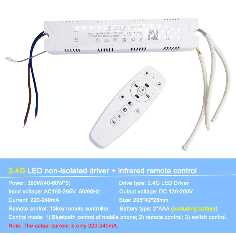 2,4G idimmerable led источник питания для потолочного светильника Интеллектуальный светодиодный драйвер 2,4G трансформатор с пультом дистанционного управления - Цвет: 40-60Wx5