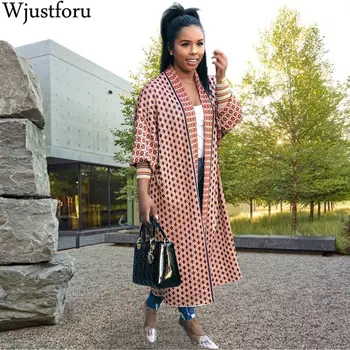 

Wjustforu Threaded sleeve Long Print Coat Women Fashion Maxi Long Coat Outerwear Trench Vintage Cardigan Overcoat Vestidos Slim