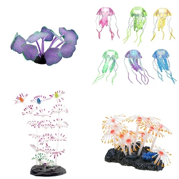 

9 Pack Fish Tank Decorations Glowing Effect Aquarium DéCor Small Silicone Artificial Jellyfish Coral Plant Ornament