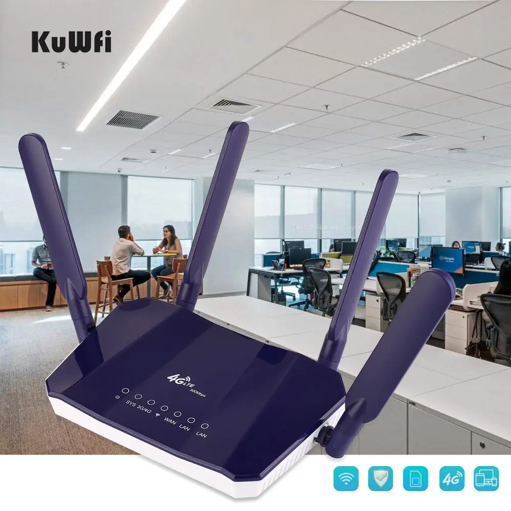 KuWFi 4G LTE CPE WiFi Router 300Mbp Wireless CPE Mobile WiFi Router with SIM Card Slot with good Co