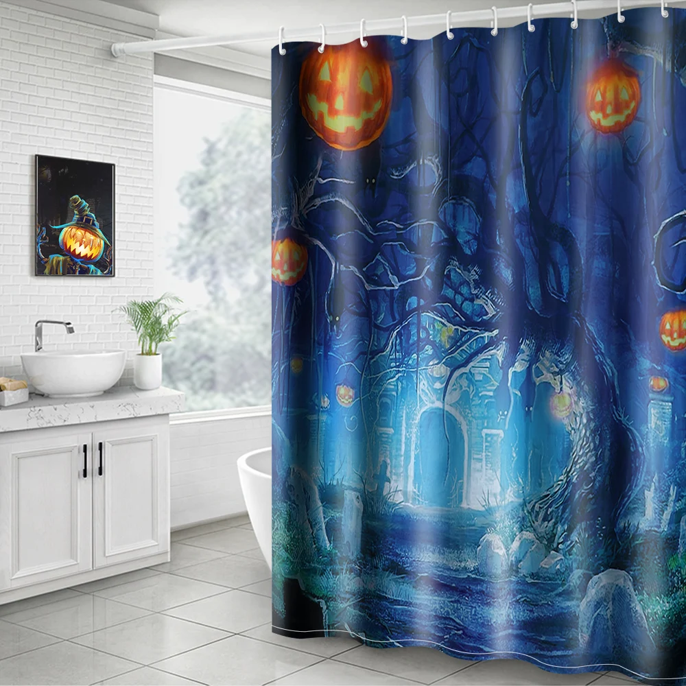 New Waterproof Colorful 3D digital print Horror Halloween Castle Curtain Moisture-proof Bathroom Curtains digital print Horror