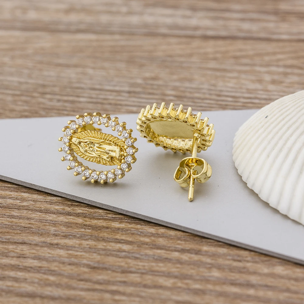 New Trendy Buddha Gold Stud Earrings Copper CZ Zircon Tiny Elegant Eternity Earrings Jewelry For Women Jewelry