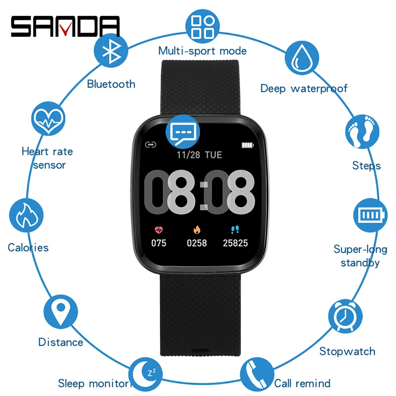 Smart Watch IP67 Waterproof Smartwatch Heart Rate Blood Pressure Monitor Fitness Tracker Men Women Smart Bracelet