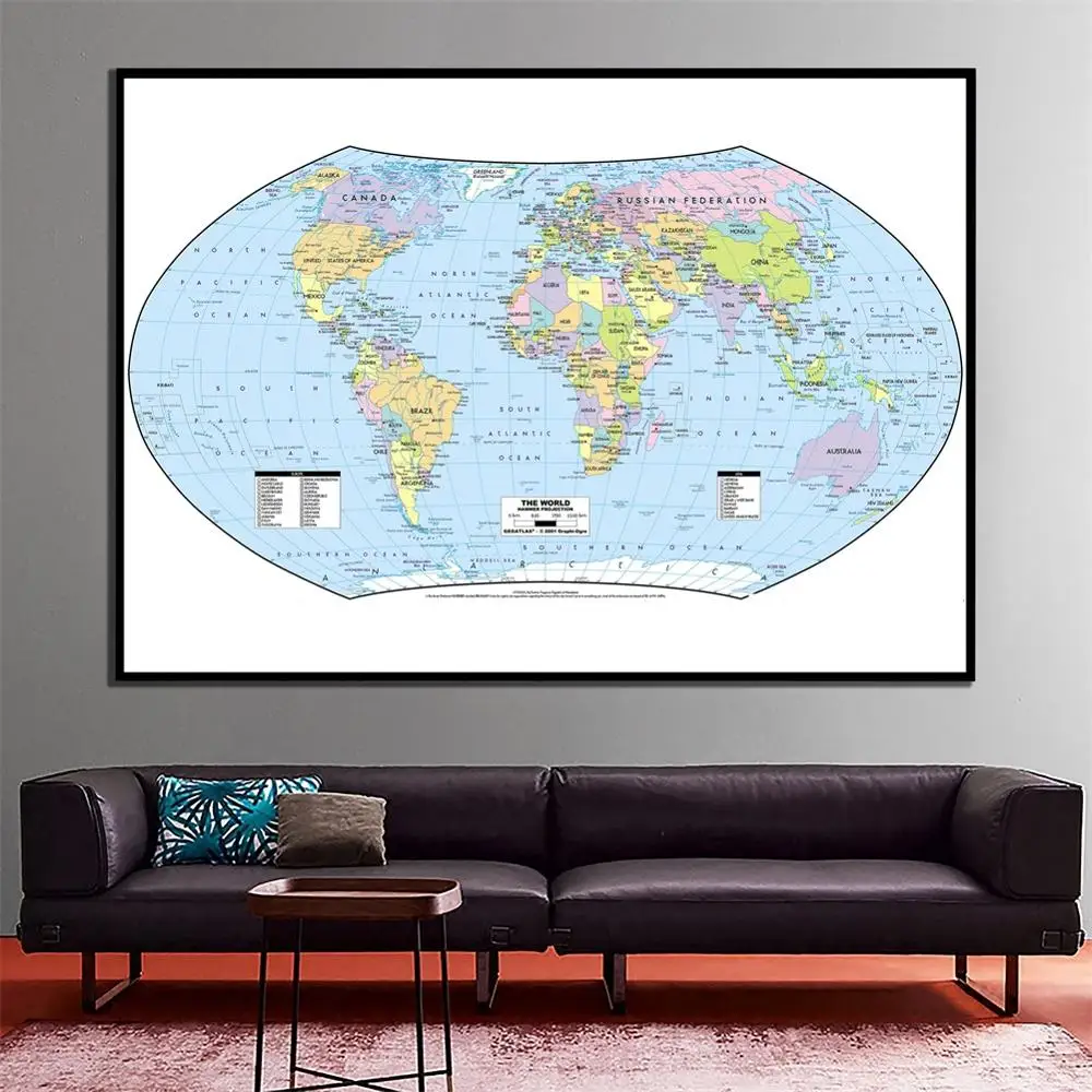 

60x120cm The World Hammer Projection Fine Canvas Spray Painting HD World Map For Living Room Wall Decoration