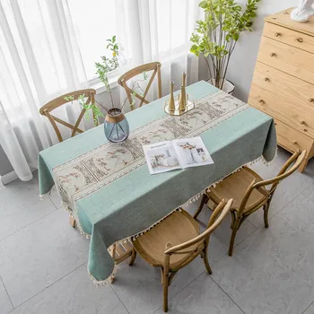 

Pastoral Linen Tablecloth With Tassel Waterproof Oilproof Thick Rectangular Wedding Dining Table Cover Tea Decorative TableCloth