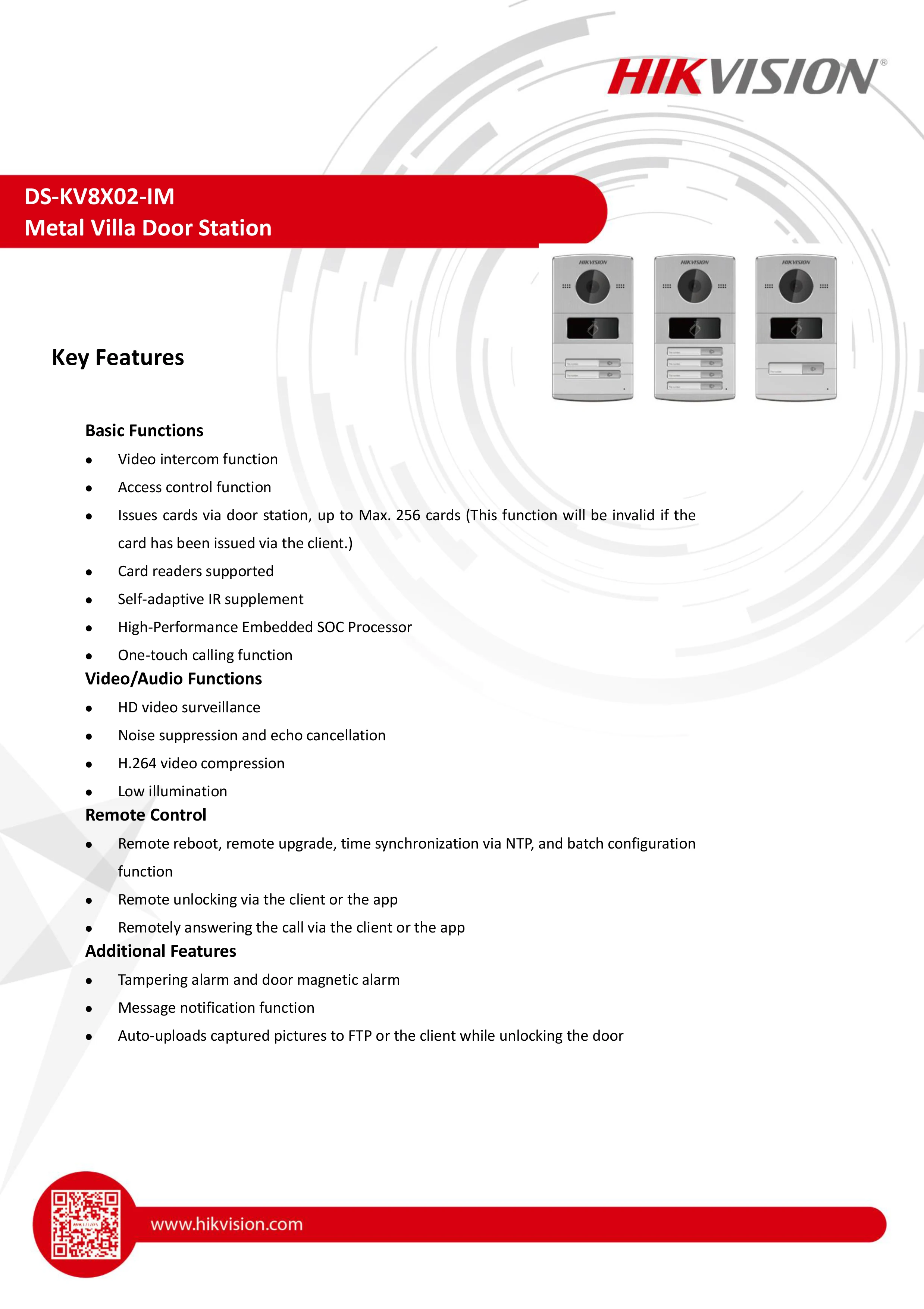 DS-KV8102-IM / DS-KV8202-IM / DS-KV8402-IM Hikvision Original  Hands Free 1, 2 or 4 Button Metal Villa Door Station