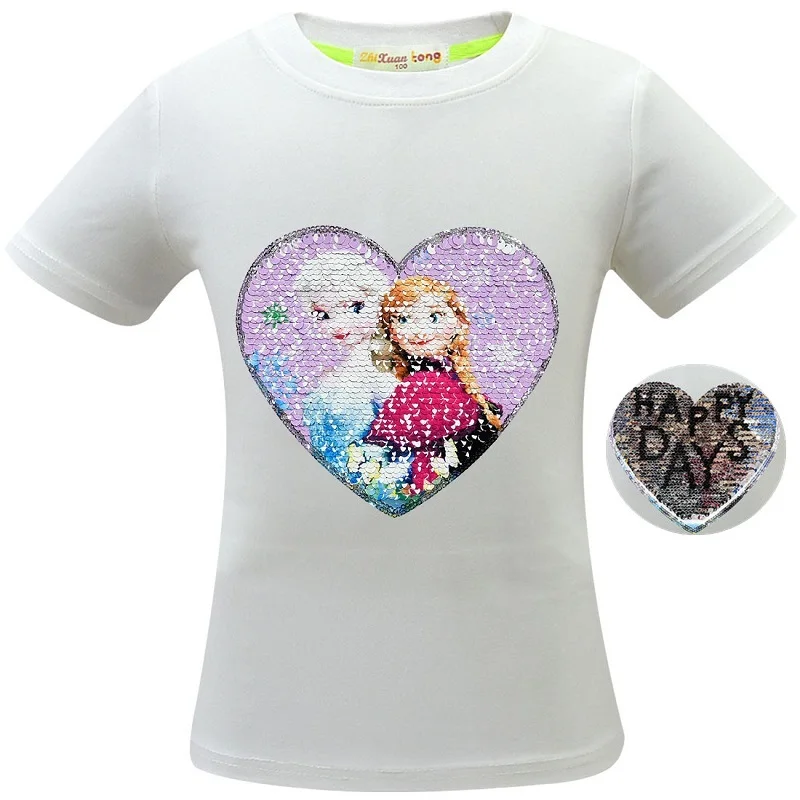 Летняя футболка принцессы для девочек; Camiseta; рубашки для дня рождения для маленьких принцесс; одежда для маленьких девочек; топы; детская одежда с яркими блестками - Цвет: 3563 White