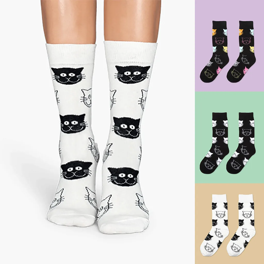 Женские Носки с котом, новинка, забавные Носки с котом для платья или повседневной Носки с сумасшедшим принтом, Носки на год, Stopki Skarpetki Damskie, Носки