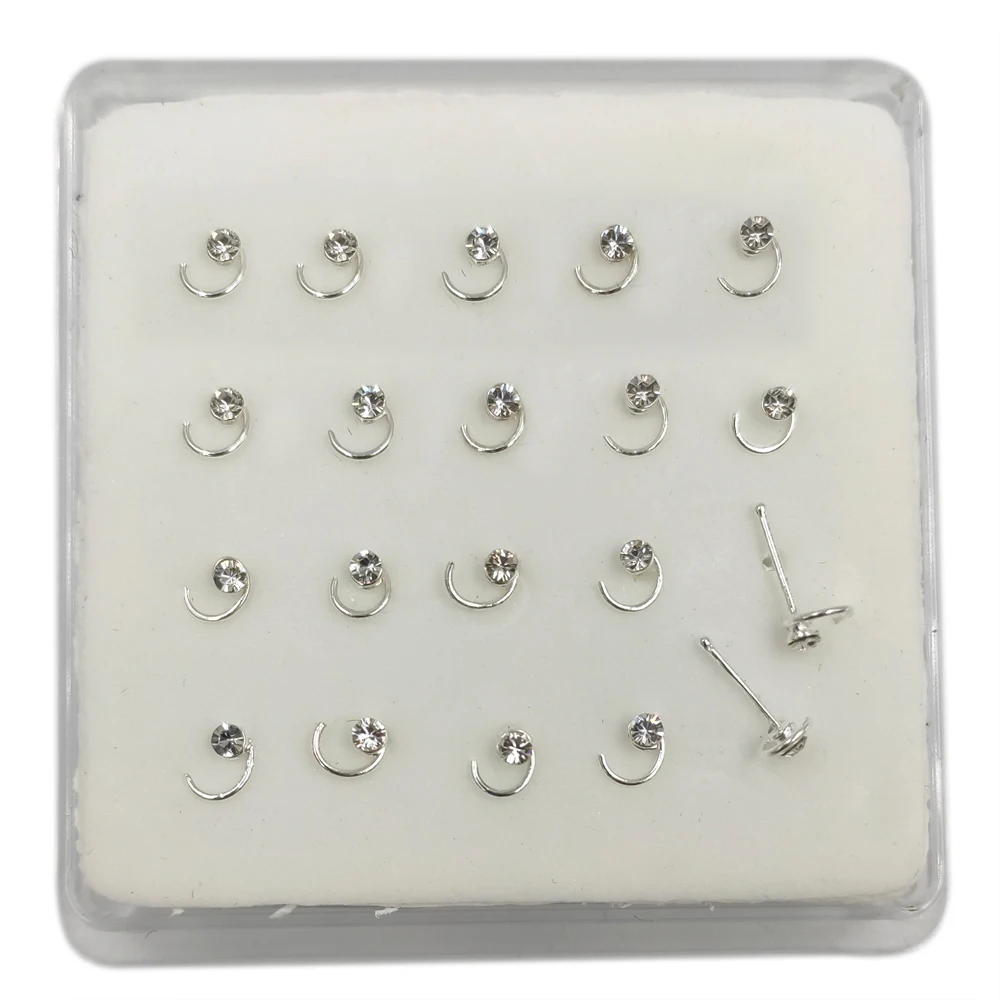 20 stücke/pack 925 sterling silber swirl Nase Knochen mit kristall nase piercing schmuck – Detail 3