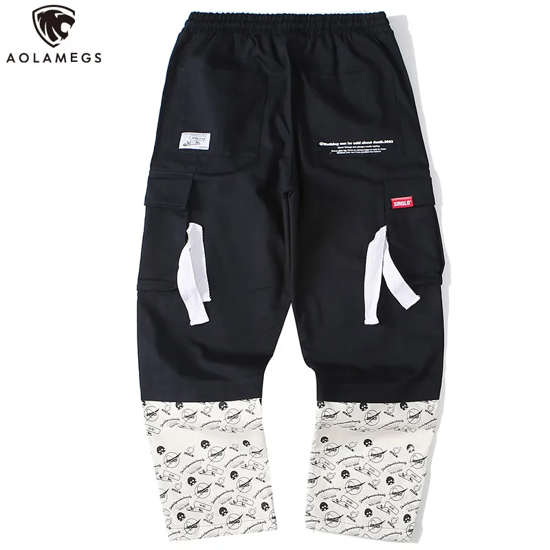 

Aolamegs Sweatpants Fashion Patchwork Pants Men Elastic Waist Drawstring Pockets Loose Trousers Hip Hop Patchwork Streetwear