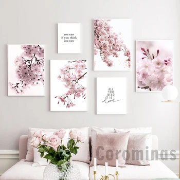 

Cherry Blossoms Pink Flower Quotes Nordic Posters And Prints Wall Art Canvas Painting Wall Pictures For Living Room Home Decor