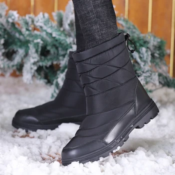 

Winter Fashion Men Snow Boots Non-slip Male Rain Shoes Waterproof With Fur Plush Warm Male Casual Mid-Calf Work Fishing Boot