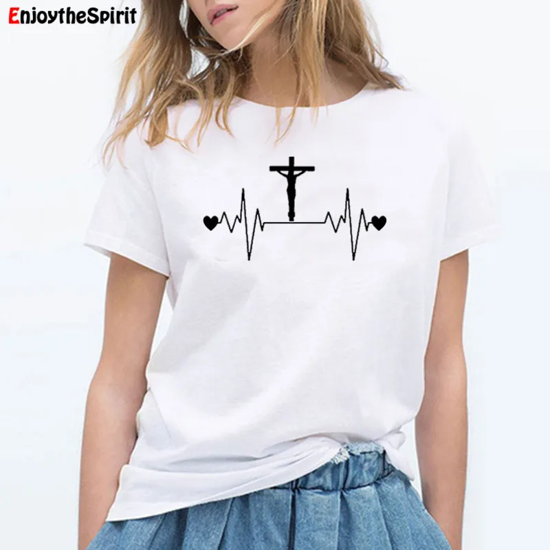 Enjoythespirit христианская футболка женская с коротким рукавом Однотонная Femme Jesus Cross