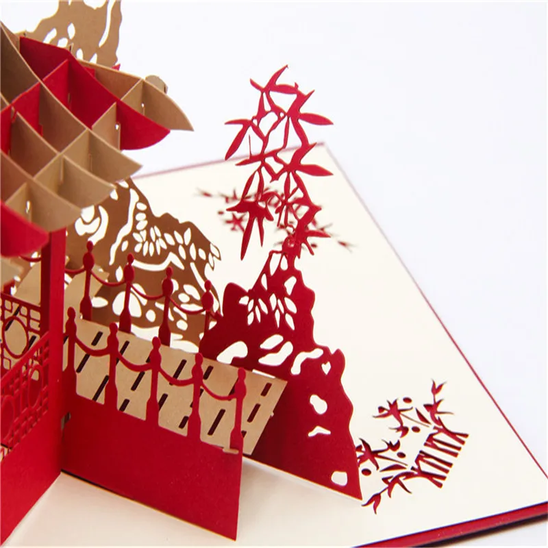  3D Pop Up Greeting Card Birthday Valentine's Day Gift Postcard with Eiffel Tower Big Ben Envelope W - 4000174805201