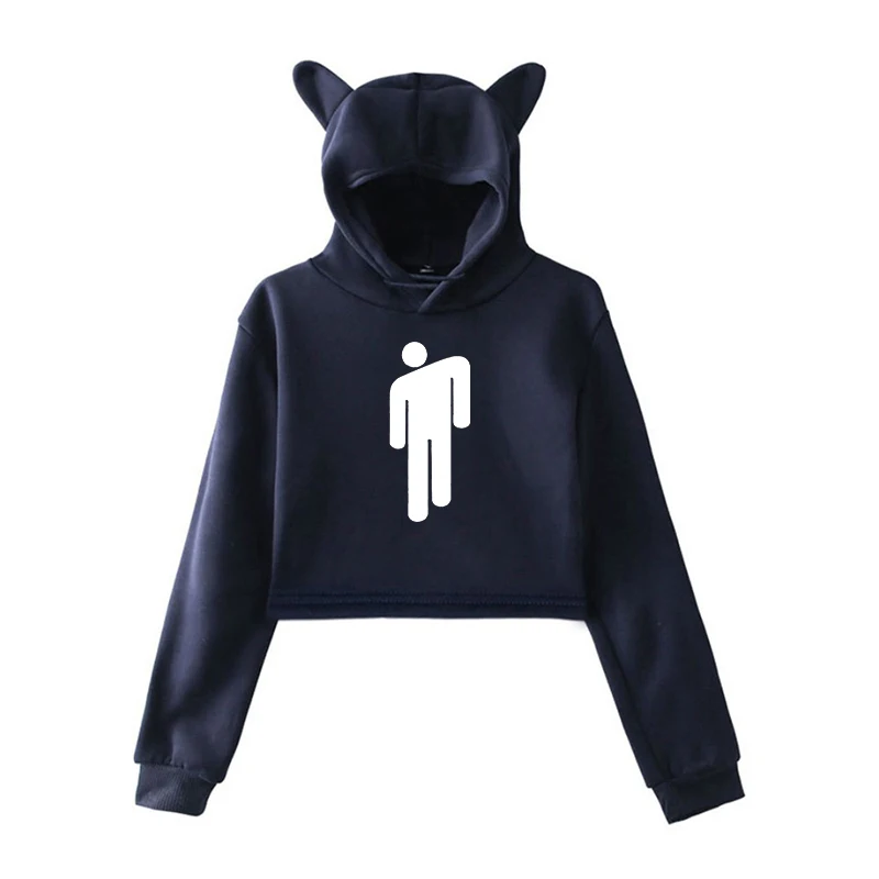 Navy 5 Лидер продаж, модные Kpop Billie Eilish толстовки, короткий кошачий топ с капюшоном, женская сексуальная розовая толстовка с кошачьими ушками, трендовая Толстовка Harajuku - Цвет: Navy 5