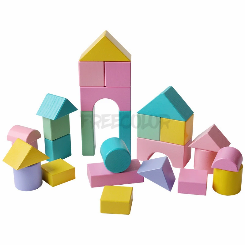 

28pcs Montessori Wooden Building Blocks Toys For Children Preschool Geometric Shape Cognition Games Jouet Enfant Intelligent
