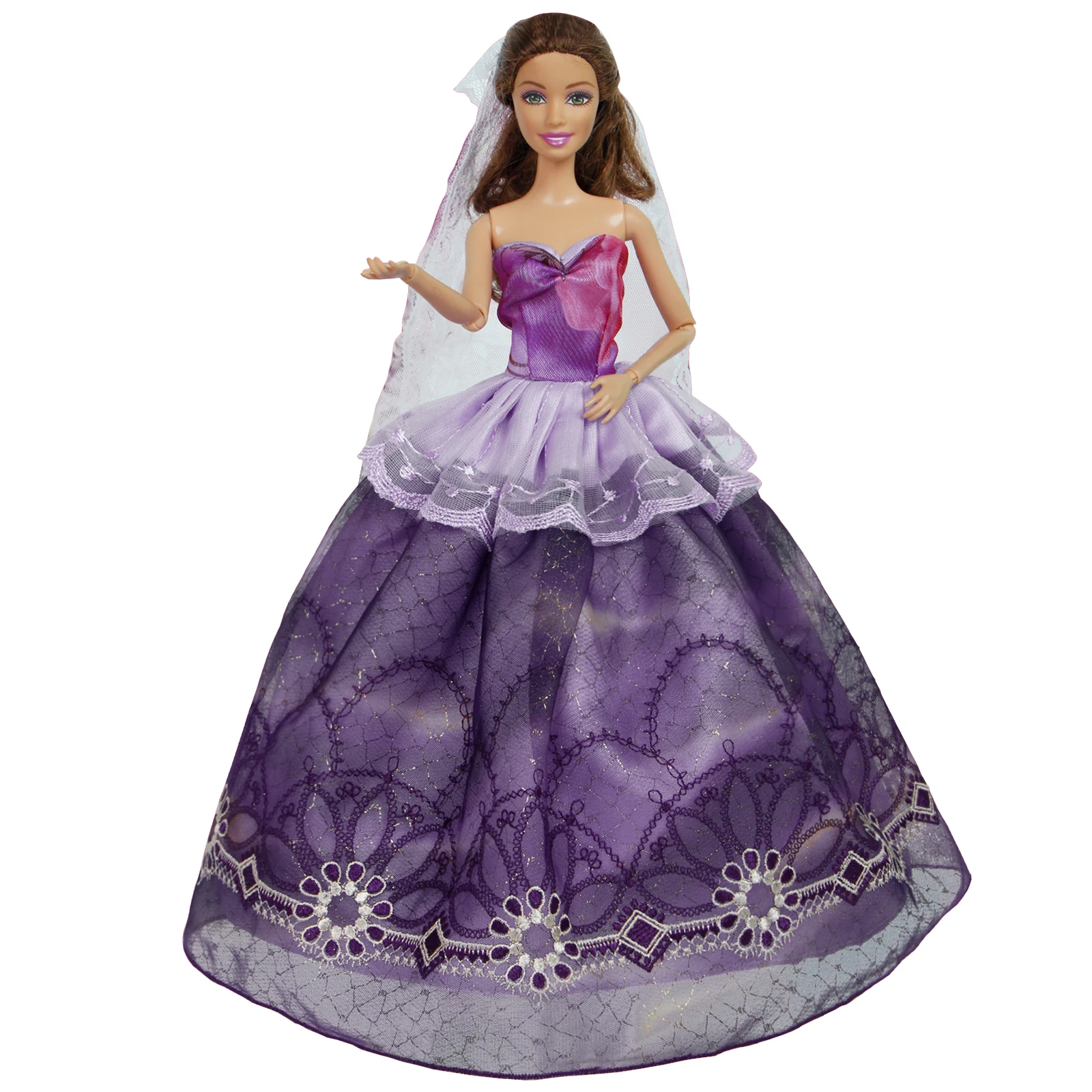 Ручной работы свадебное платье принцессы вечернее бальное длинное платье юбка свадебная вуаль Одежда для куклы Барби аксессуары Рождество DIY игрушка