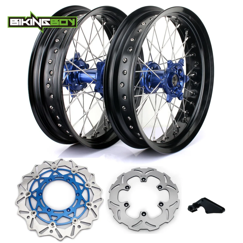 BIKINGBOY 3,5/4,5 1" Supermoto передние задние колеса диски ступицы диски кронштейн для Yamaha YZ 250 450 F YZ-F 250 450 14 15 - Цвет: 14-15 Blue disc
