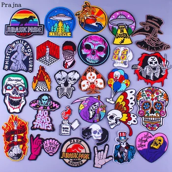 

Prajna Grim Reaper Skull Patches Embroidery Patches For Clothing DIY Punk Biker Butterfly Patch Stripes Badges On Jacket Cloth