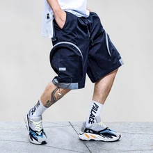 Большой карман дизайн Гарем шорты Светоотражающие полосатые Jogger мужские модные шорты Летняя уличная хип хоп до колен