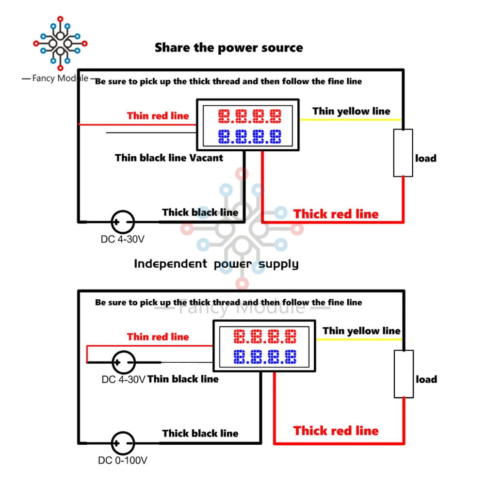 Светодиодный цифровой вольтметр постоянного тока Амперметр 4 бита 5 проводов постоянного тока 200 в 10 а напряжение измеритель тока источник питания Красный Синий светодиодный детектор с двойным дисплеем