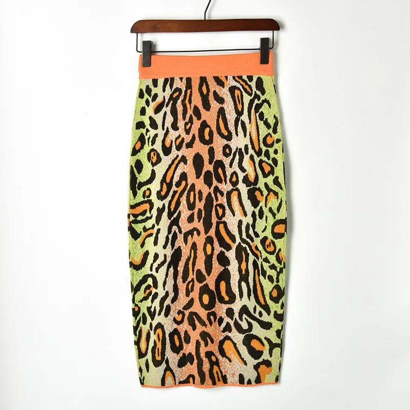 Весенняя Новая цветная леопардовая вязанная юбка-карандаш для женщин, модная жаккардовая вязанная юбка, Женская вязанная юбка с высокой талией - Цвет: orange