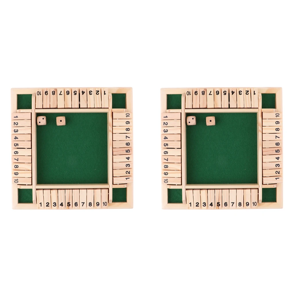2pcs 2-4-Player Shut The Box - Wooden Board Game with Dice for The Classroom, Home or Pub