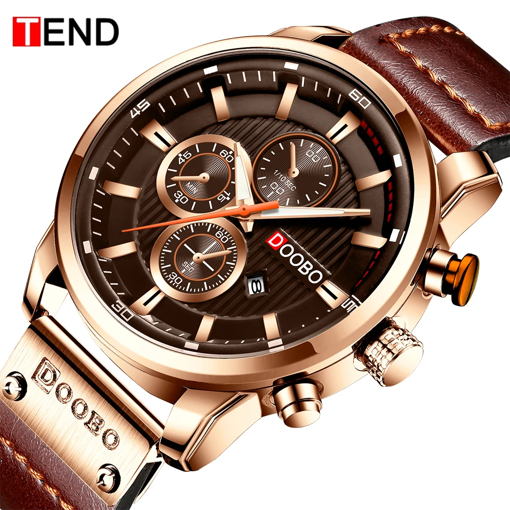 Новые часы для мужчин люксовый бренд TEND Хронограф Мужские спортивные часы Высокое качество кожаный ремешок кварцевые наручные часы Relogio Masculino