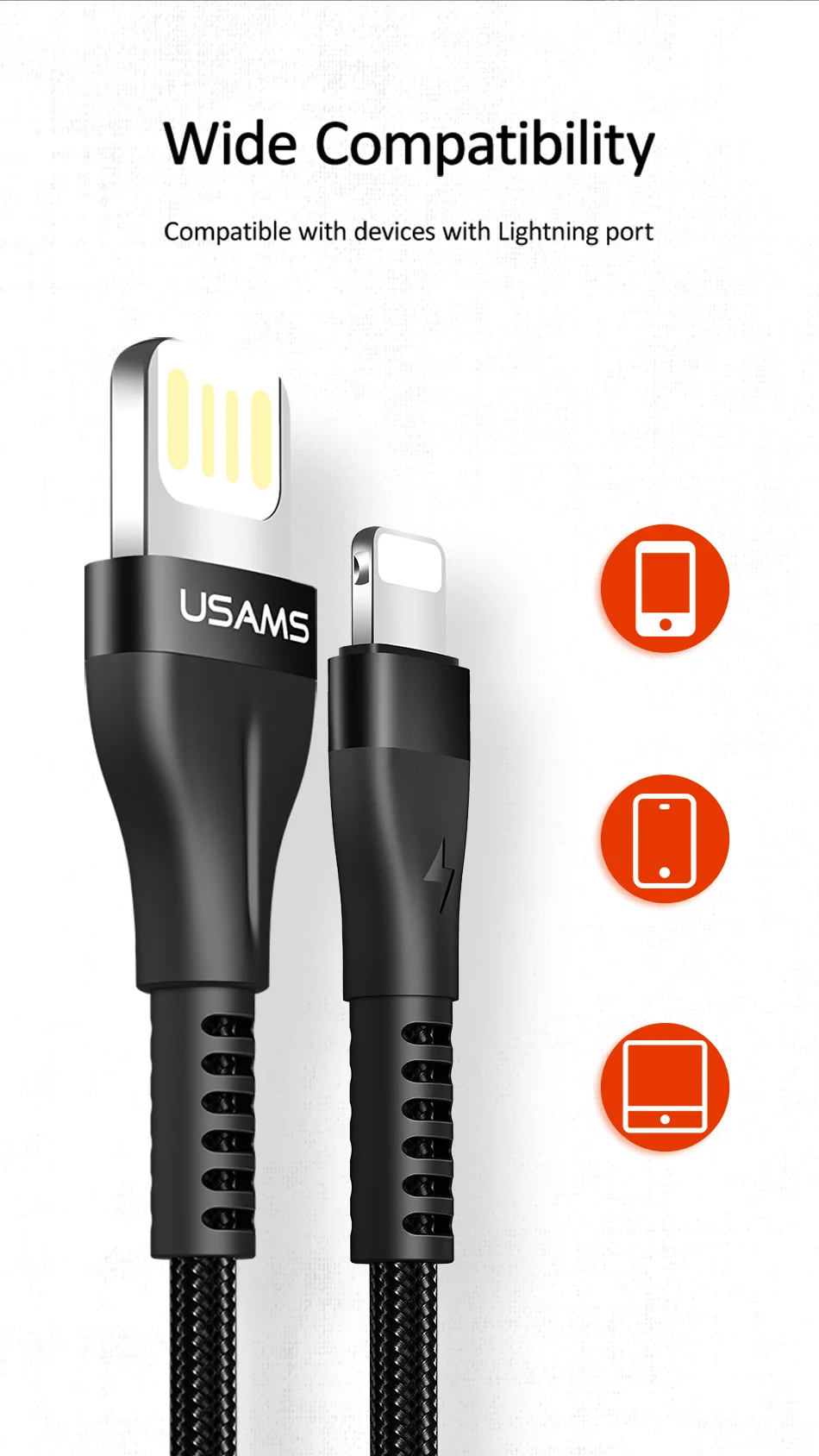 USAMS USB кабель для iPhone XS XR Быстрая зарядка ультра-тонкий Реверсивный кабель для зарядки и передачи данных для iPhone X 8 iPad провод шнур
