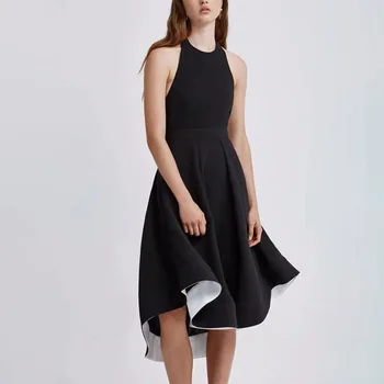 

Runway Designer Women 2020 Summer Mid Dress Elegant Sexy Halter Backless Black White Maxi Dress Irregular Party Club Vestidos