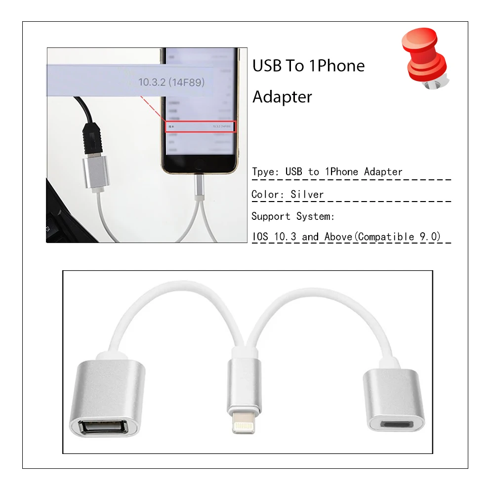 Kawau USB адаптер USB к Lighting1 адаптер кабель конвертер для флешки USB флэш-накопитель ручка привода к 1 телефону компьютерная мышь OTG F