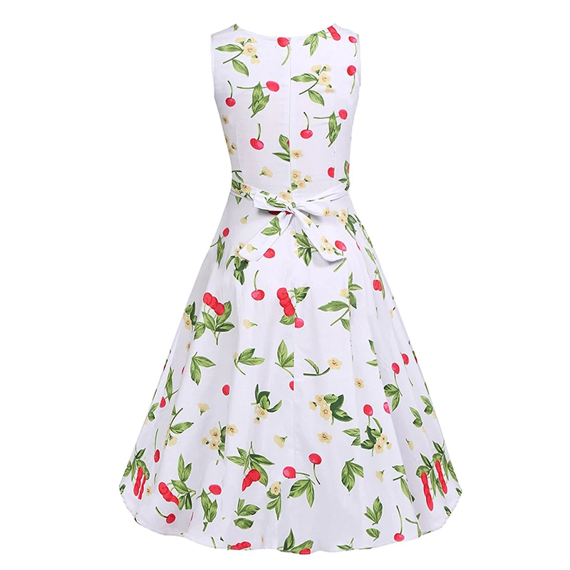 Kostlish Cotton Summer Dress Women 2017 Sleeveless Tunic 50s Vintage Dress Belt Elegant Print Rockabilly Party Dresses Sundress (41)