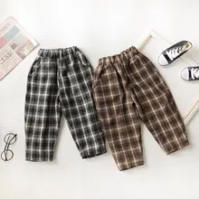 WLG boys girls winter pants kids plaid velvet thick gray brown pant baby warm casual all match trousers 2-6 years