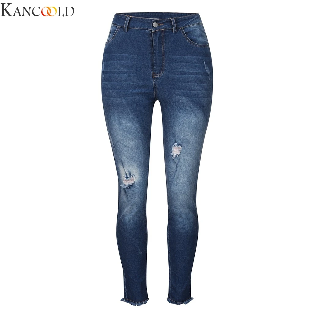 KANCOOLD, модные отбеленные рваные джинсы, женские хлопковые джинсы, обтягивающие Эластичные Обтягивающие штаны с эффектом усов, винтажные джинсы для женщин