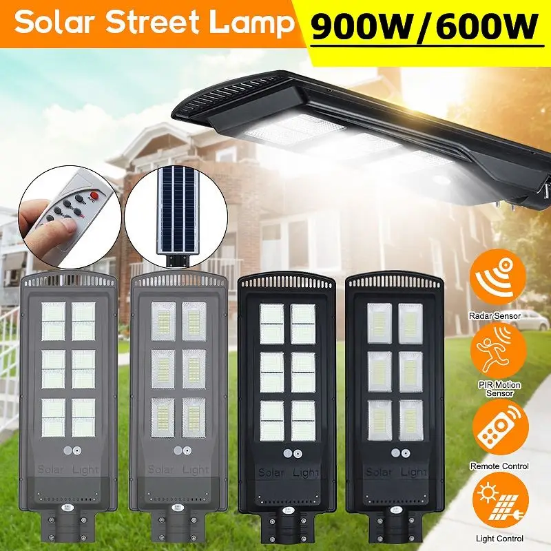 600W 900W IP67 LED Zonne-straat Licht Radar PIR Motion Sensor Lamp met Afstandsbediening voor Outdoor Tuin patio Straat Verlichting