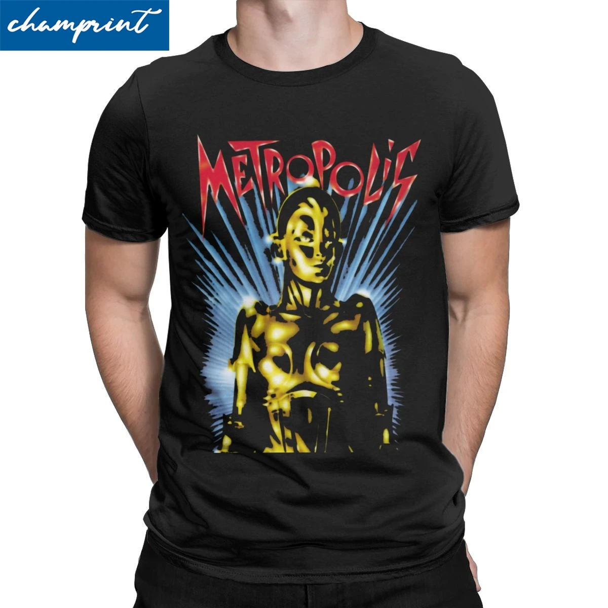 

Men's Metropolis T Shirts Fritz Lang Movie Robot Science Film 100% Cotton Tops Hipster Short Sleeve O Neck Tees Printed T-Shirts