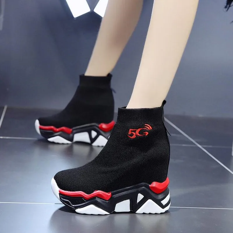 

NEW Brand Mesh Wedge Shoes Woman Platform Boots Ladies sneakers Solid Slip on Ankle Boots for Women Round Toe Female Shoes W509