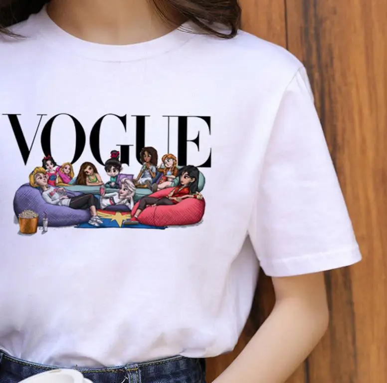 Женская футболка с принтом Vogue коротким рукавом Футболка Harajuku хлопковая