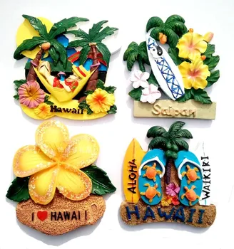 

stereo Hawaii tourism souvenir fridge magnet colorful view flower green creative sticker kitchen decoration paste