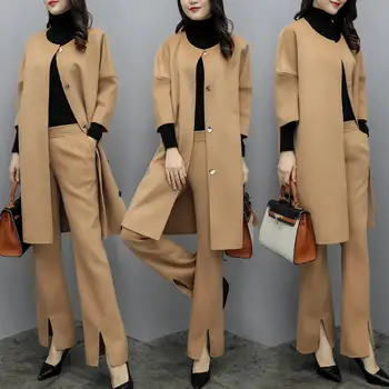 

Spring Autumn Sets for Women New wools blends coat O-Neck Long Sleeve Sexy 2 Piece Set Outfits High Quality Two Piece Set Suit