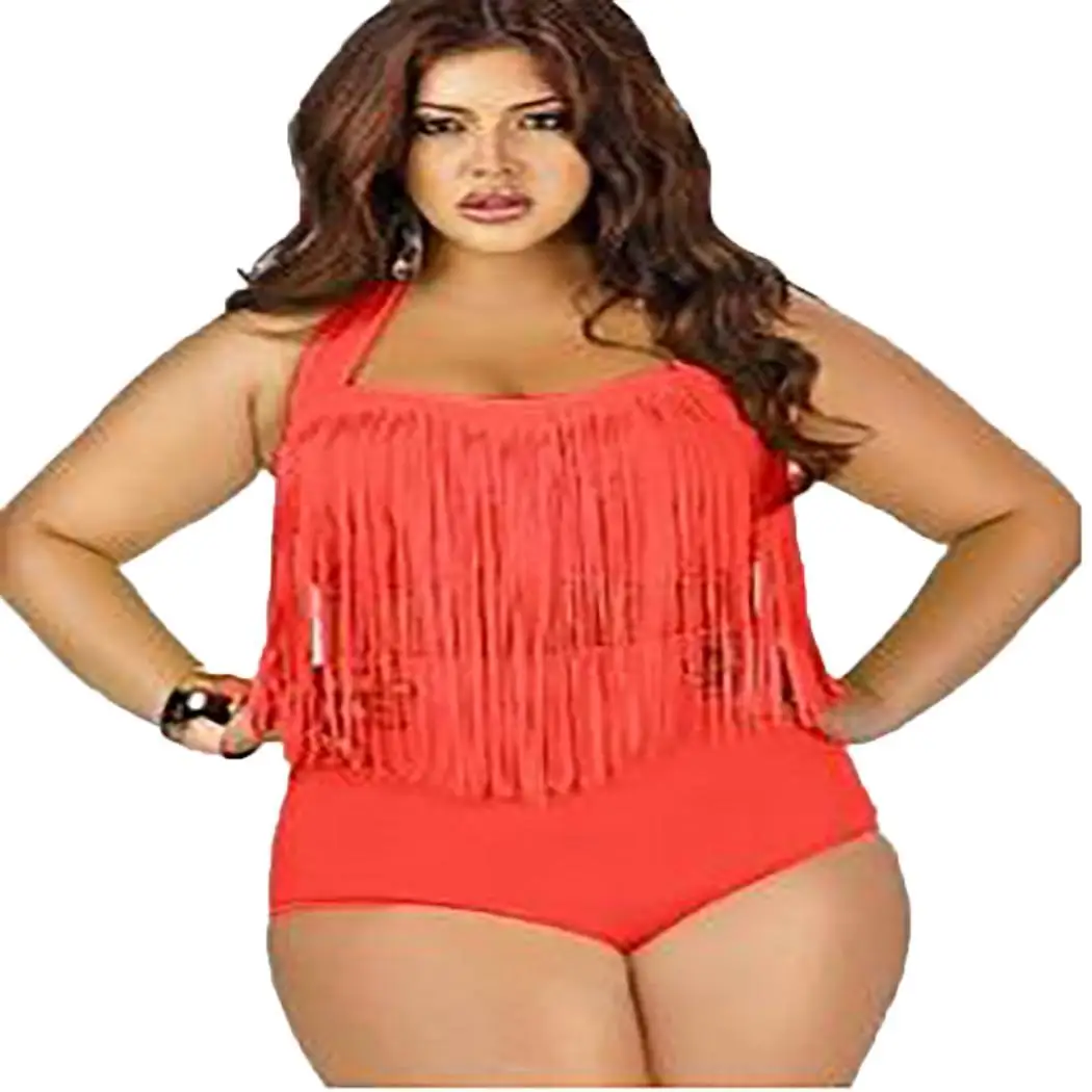 Women Large Size Beachwear Solid Color High All Seasons Casual Beach, Vacation, Swimming Waist Split Swimsuit - Цвет: O