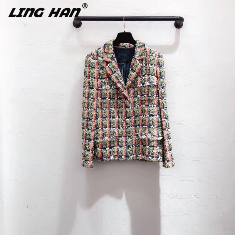 

LINGHAN Early Spring WeaveTweed Jacket Fashion Button High-grade Casual Suit jacket + Lined with Silk+Cotton lattice
