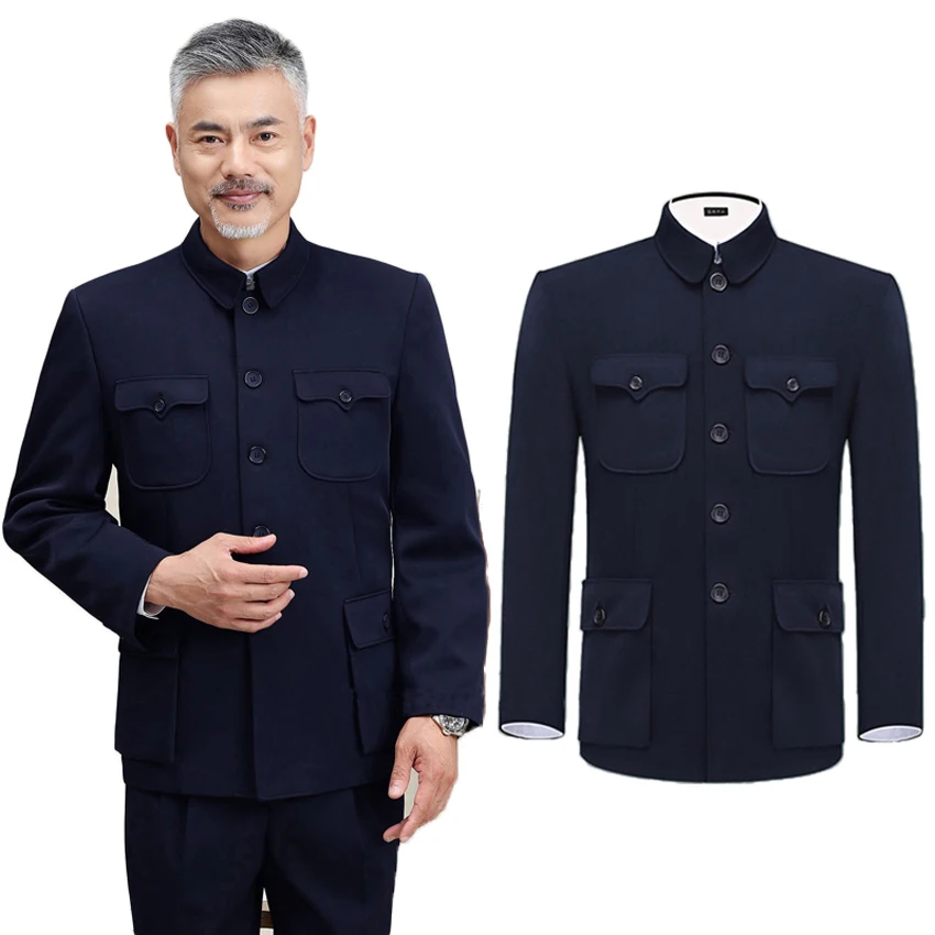 

Traditional Chinese Tang Suit for Men Jacket Coat New Year Spring Festival Tunic Zhongshan Mao Suit Blazer Knitting Pockets Top