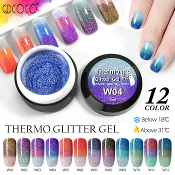 

GDCOCO Changing Colors Nail Gel Galaxy Color Soak Off Gel Polish Glitter Thermal Gel Lacquer Temperature Change Nail Gel Varnish