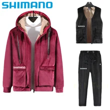 Shimano – ensemble de pêche à capuche pour hommes, vêtements de sport décontractés, en velours, solide, respirant, hiver 