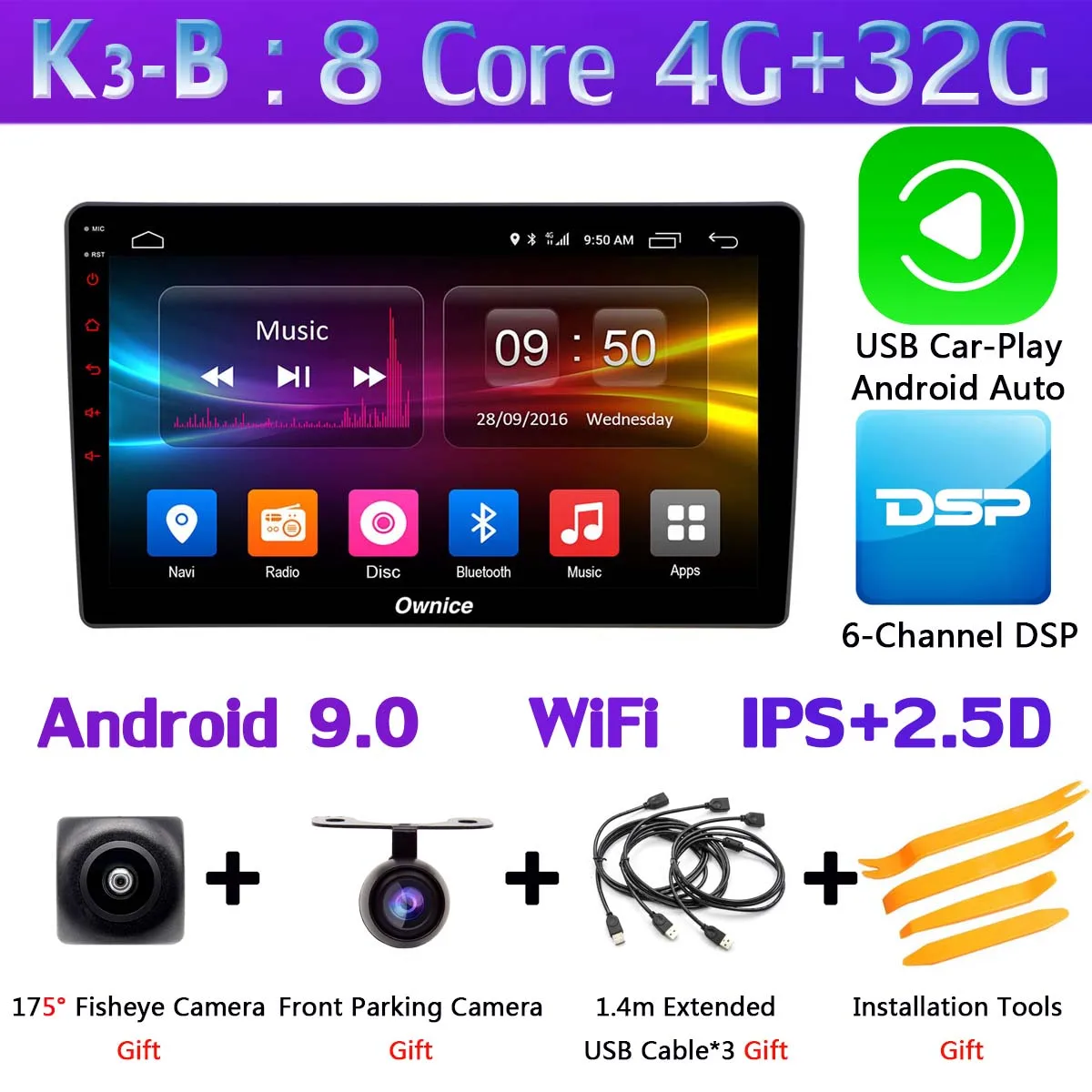 1 din 360 ° панорамная камера Восьмиядерный Android 9,0 4G+ 64G SPDIF DSP CarPlay Автомобильный gps Navi Радио плеер для hyundai Azera 2006-2010 - Цвет: K3-B-CarPlay