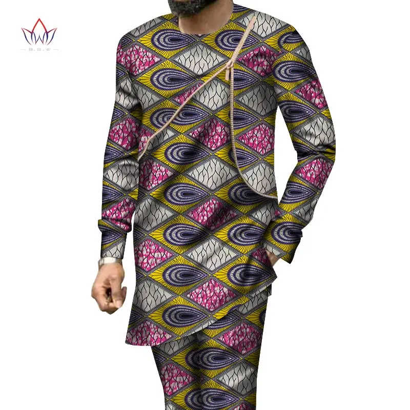 

Autumn African Mens Pant Set Traditional Top and Trousers Set Dashiki African Wax Print Clothing Plus Size Pant Suits WYn950
